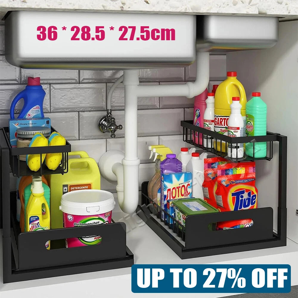 L-Shaped Under-Sink Pull-Out Organiser — 2 Tier — main product view
