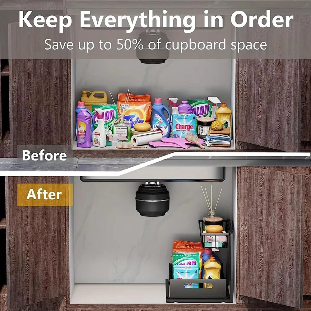 L-Shaped Under-Sink Pull-Out Organiser — 2 Tier — alternate product view 8