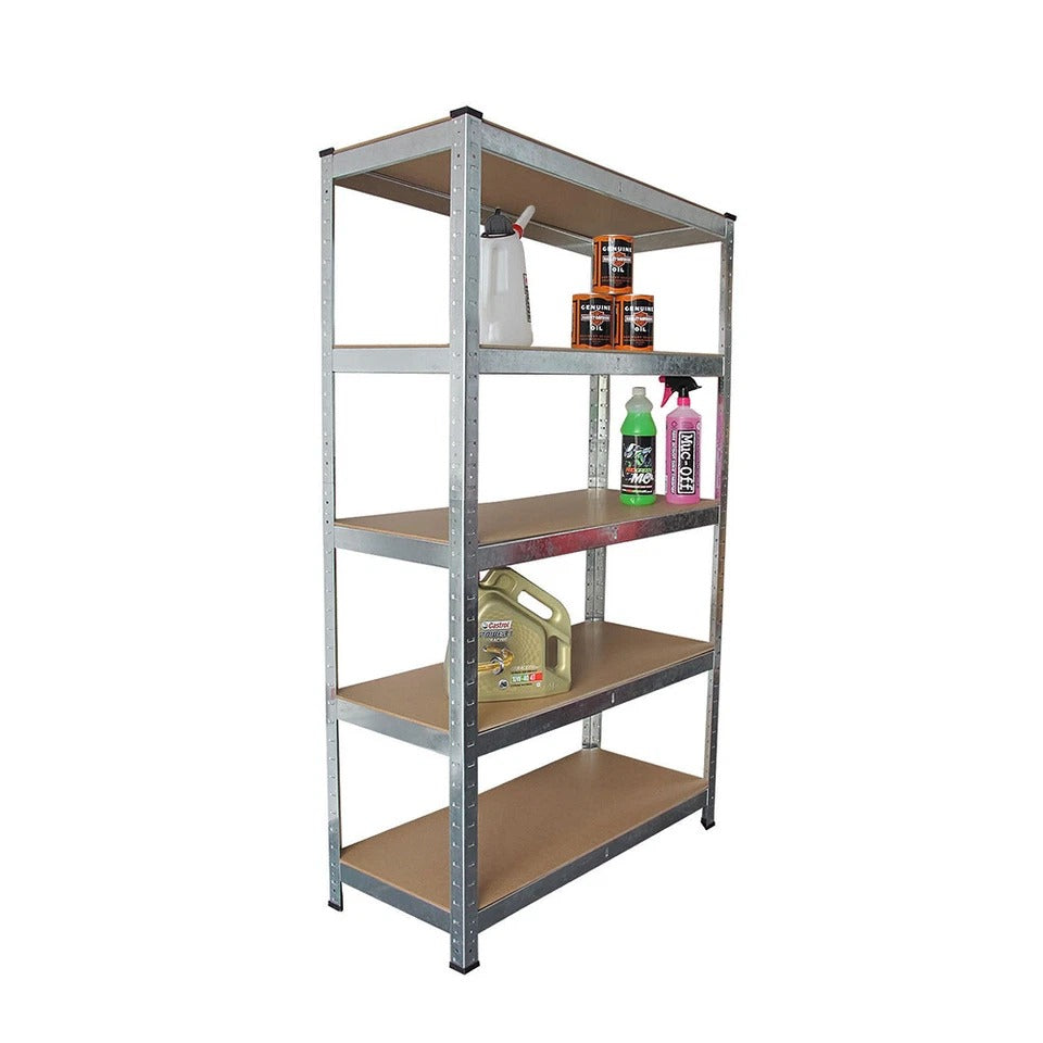5 Tier Racking Shelf Heavy Duty Garage Shelving Storage Shelves Unit, 3 sizes — on a clean white background