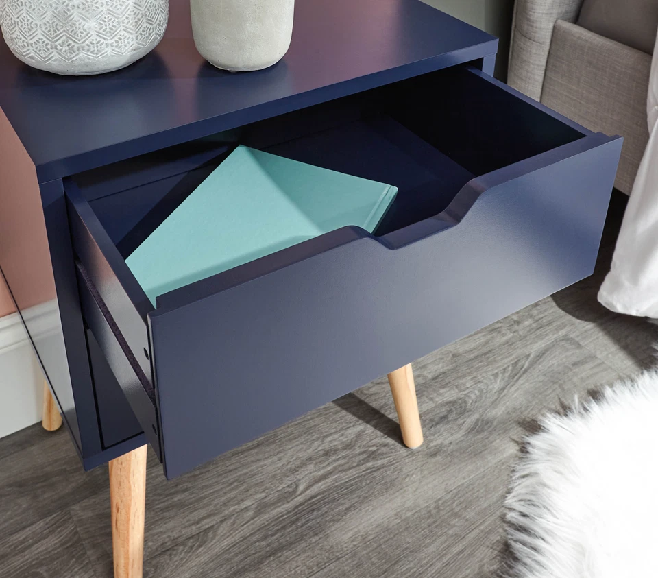 Nyborg Single 2 Drawer Bedside Cabinet Lamp Table Nightstand Blue — alternate product view 3