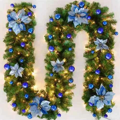 9FT Pre Lit Christmas Garland LED Lights Wreath Xmas Decorations Christmas Balls — alternate product view 14