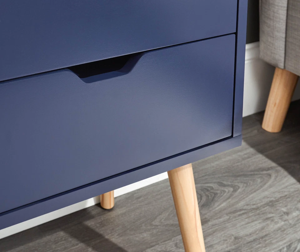 Nyborg Single 2 Drawer Bedside Cabinet Lamp Table Nightstand Blue — alternate product view 4