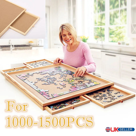 Wooden jigsaw puzzle board with four drawers