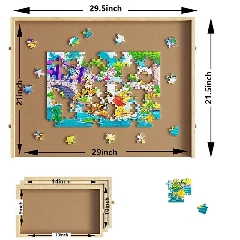 Large puzzle board showing pull-out sorting drawers