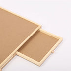 Wooden puzzle board surface and drawer layout